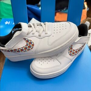 Nike Kids White Sneakers with Multicolor Swoosh BRAND NEW SIZE 2.5 No box